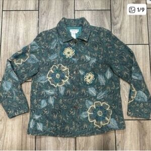 Coldwater Creek Teal and Cream Textured Jacket Large